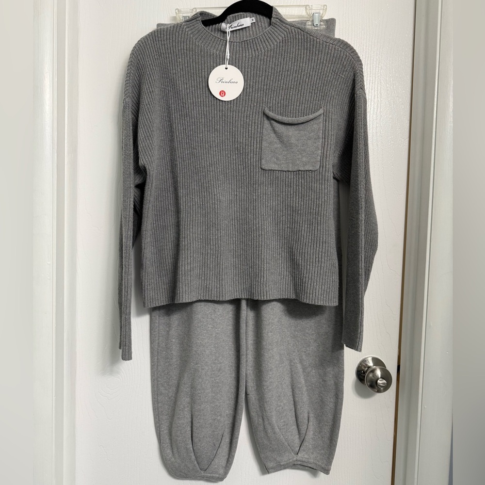 Womens Two Piece Sweater Knit Loungewear Set (M)